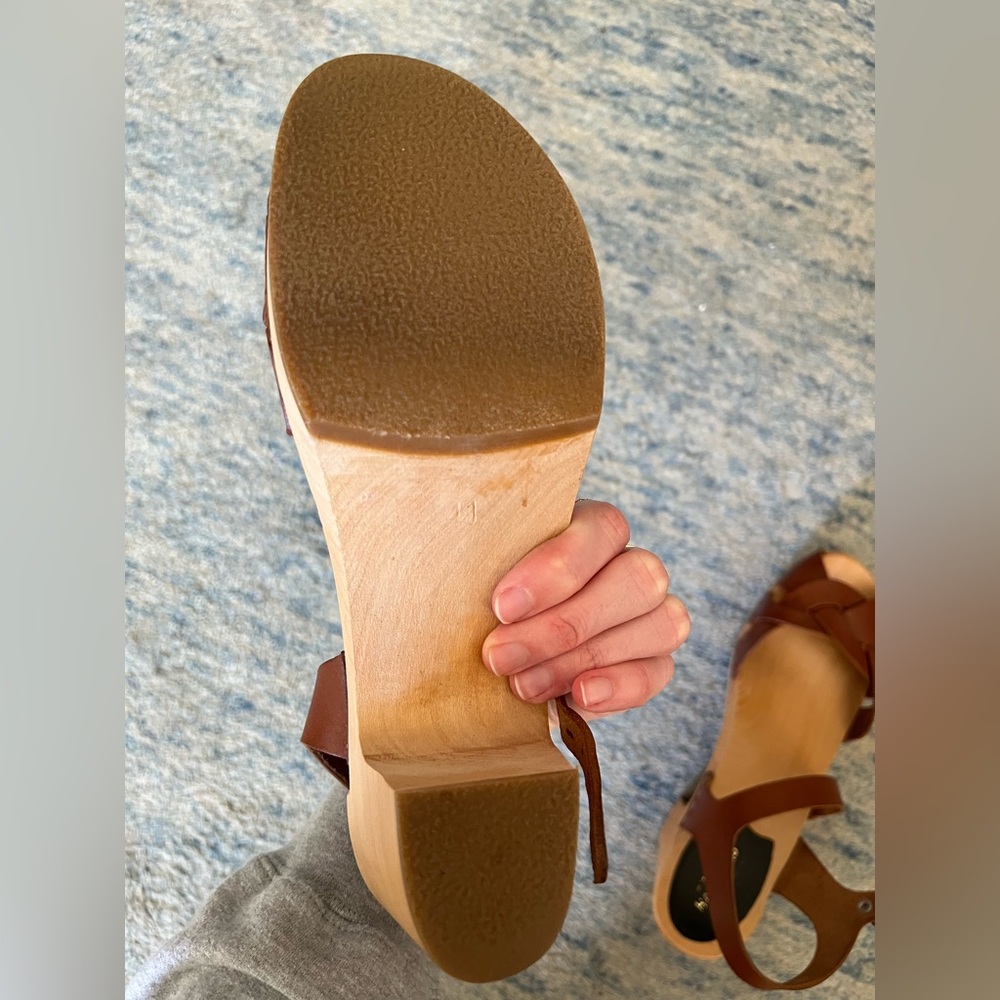 Swedish Hasbeens Brown Leather Heeled Sandals - Picture 5 of 6